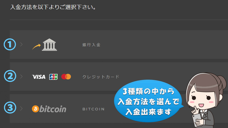 Highlow.com（ハイローオーストラリア）の3種類の入金方法