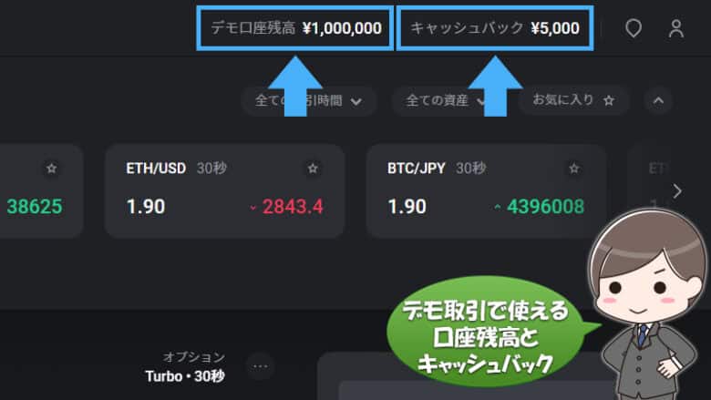 ハイローオーストラリアのデモ取引口座残高とキャッシュバックボーナス