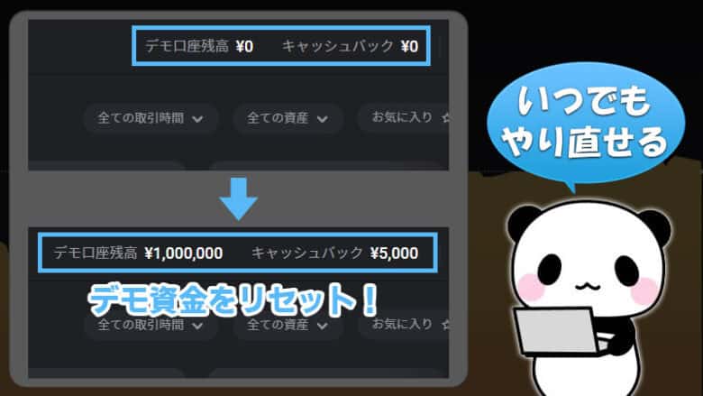 ハイローオーストラリアのデモ取引のリセット・やり直し方法