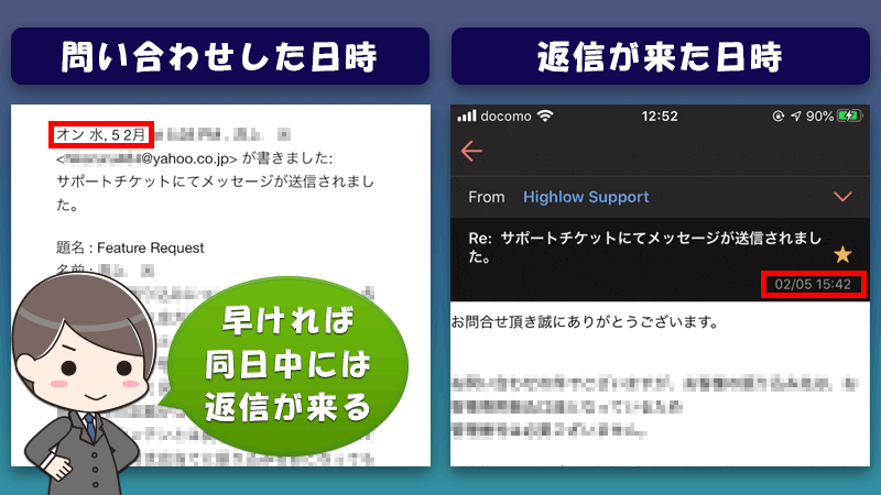 ハイローオーストラリアのカスタマーサポートに問い合わせて返信がくるまでの時間