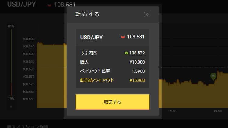 Highlow.com(ハイローオーストラリア）のパソコンで転売する画面