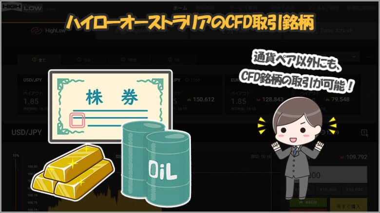 ハイローオーストラリアではCFDとして株価指数・商品指数・暗号資産の取引が可能