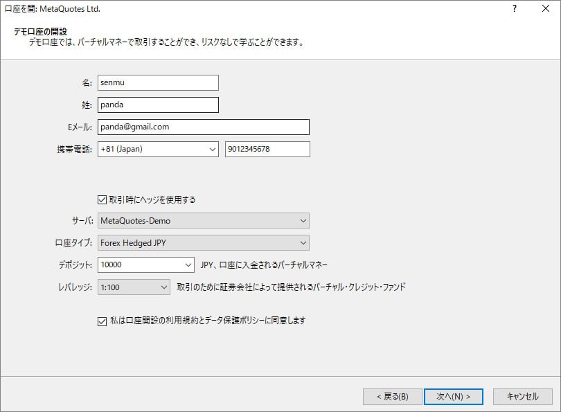 パソコン版MT4でデモ口座の情報を入力する