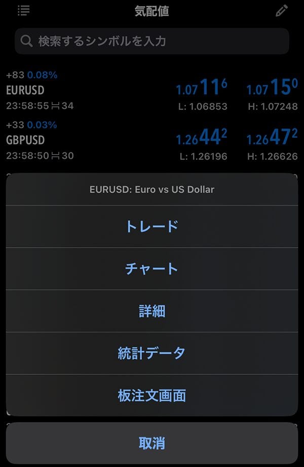 スマホのMT5で新しいチャートを表示させる方法