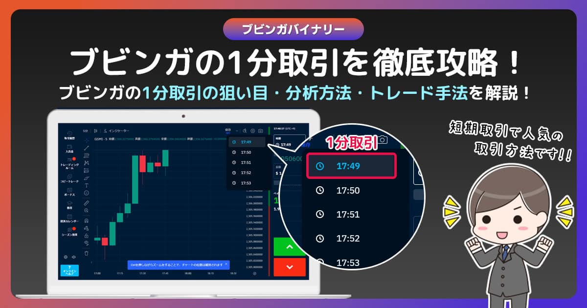 ブビンガバイナリーで1分取引に挑戦｜狙い目の分析方法と使い方・トレード手法を解説！