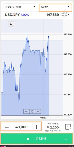 SP画像ザオプション金額、HIGHLOWを選択