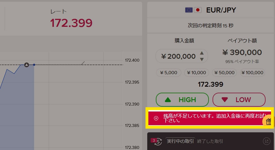 ザオプション・残高が不足しています。追加入金後に再度お試し下さい。