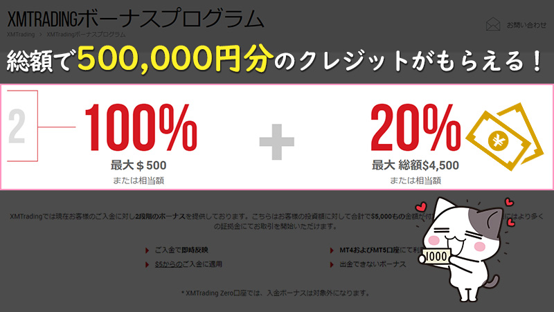 XM(XMTrading)の入金ボーナスは総額500,000円がもらえる