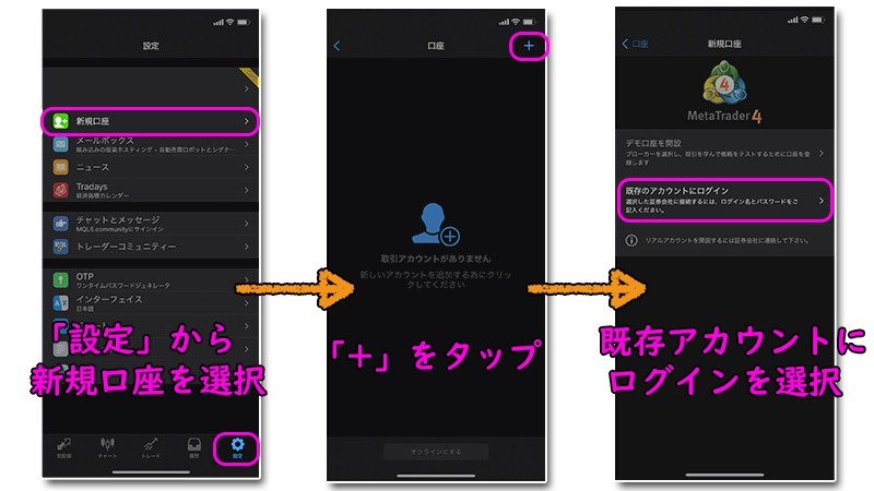 XMiPhoneのMT4へログイン