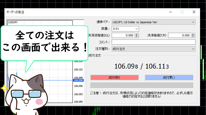 MT4のオーダー発注画面