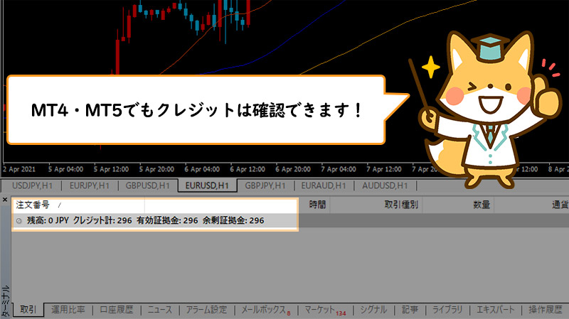 XMのMT4・MT5でクレジットを確認する方法