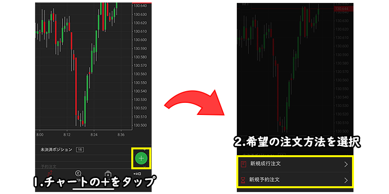 XMアプリで新規注文を行う