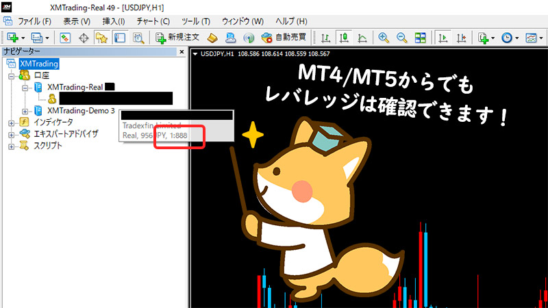 XMのレバレッジはMT4・MT5からでも確認できる