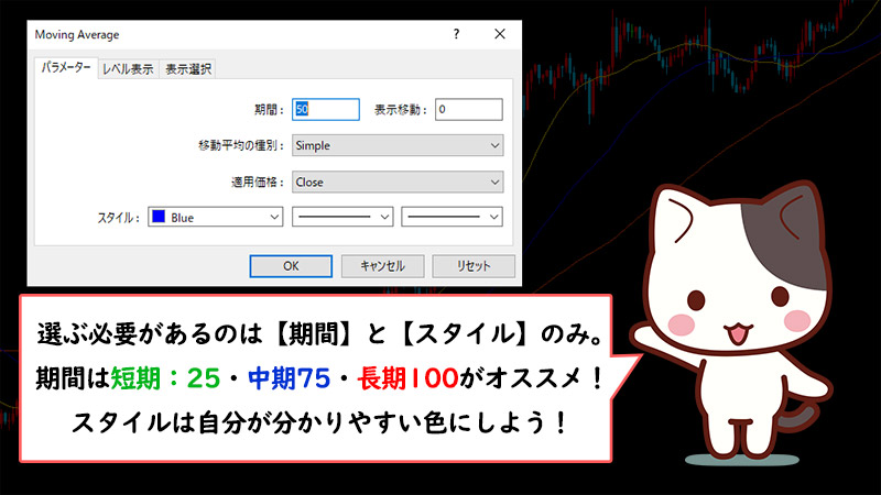 XM（XMTrading）のMT4・MT5で移動平均線の設定を行う